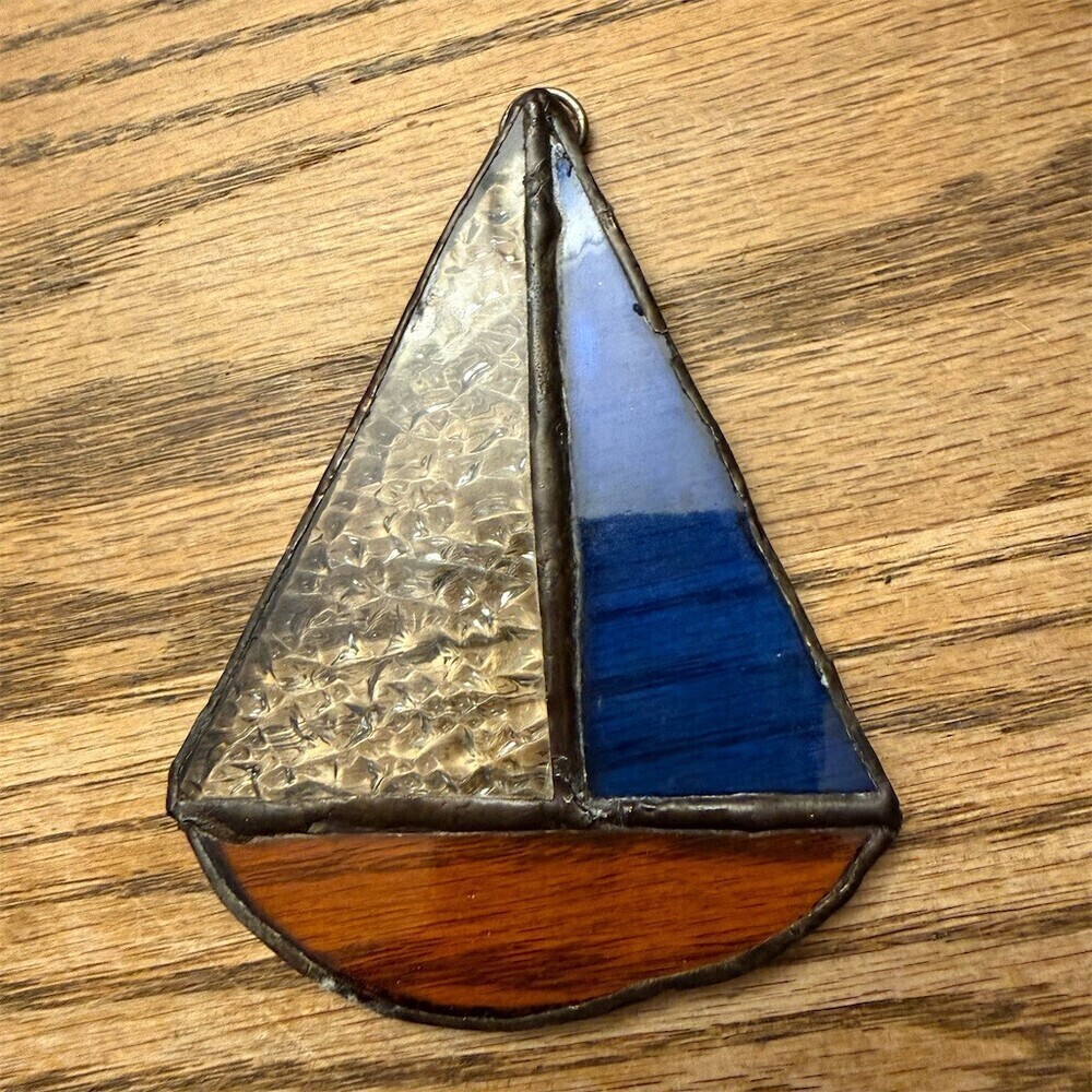 Sailboat Stained Glass Suncatcher Ornament Multicolor 4 Inch